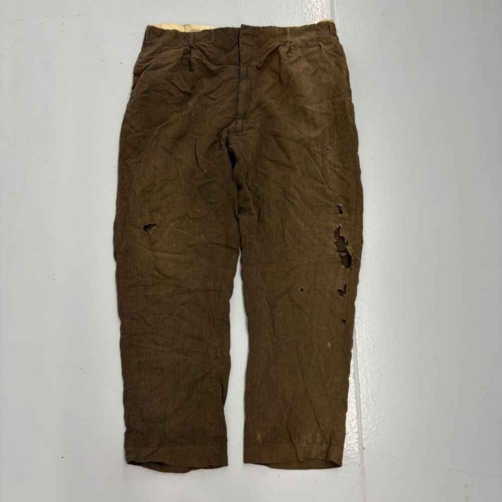 Vintage 50s Brown Rayon Cotton Distressed Trousers 38x30